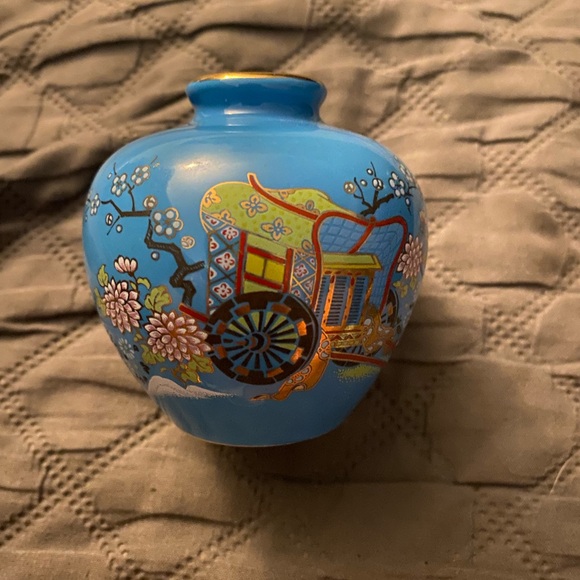 Vintage Blue Decorative Vase with Floral Design - Picture 1 of 1